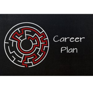 career plan concept on black chalkboard
